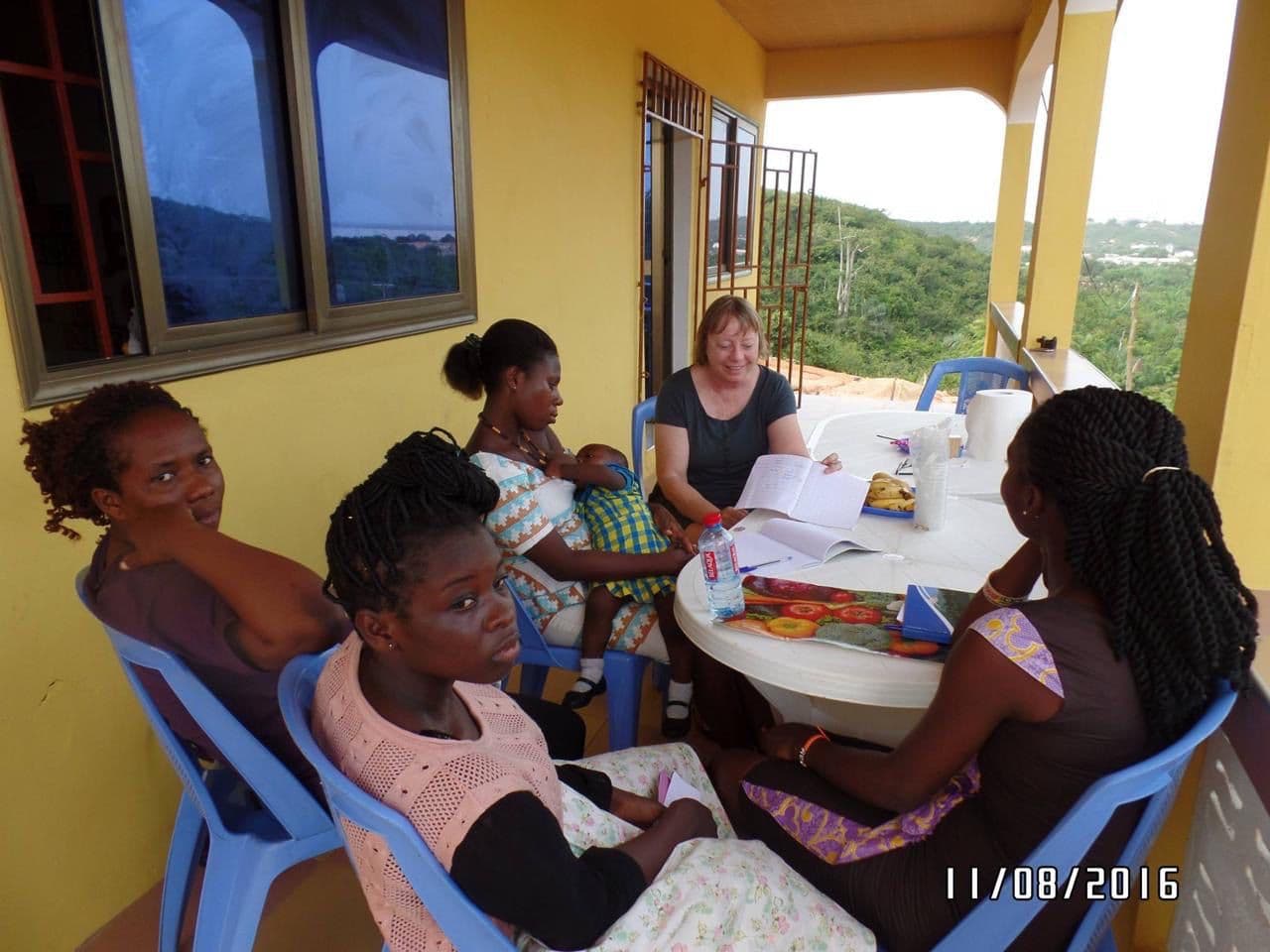 Training teachers on the school patio
