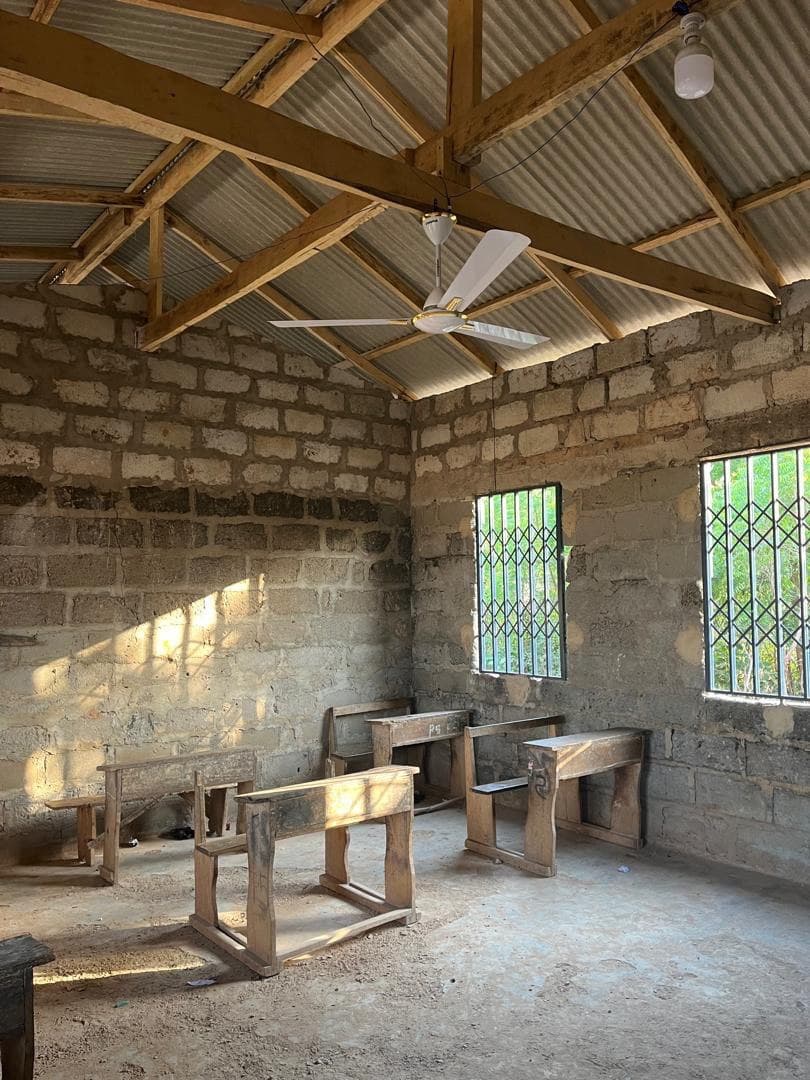 Trip 6 (2025) — The new roof, lights, ceiling fans, doors and windows on Senya Academy.